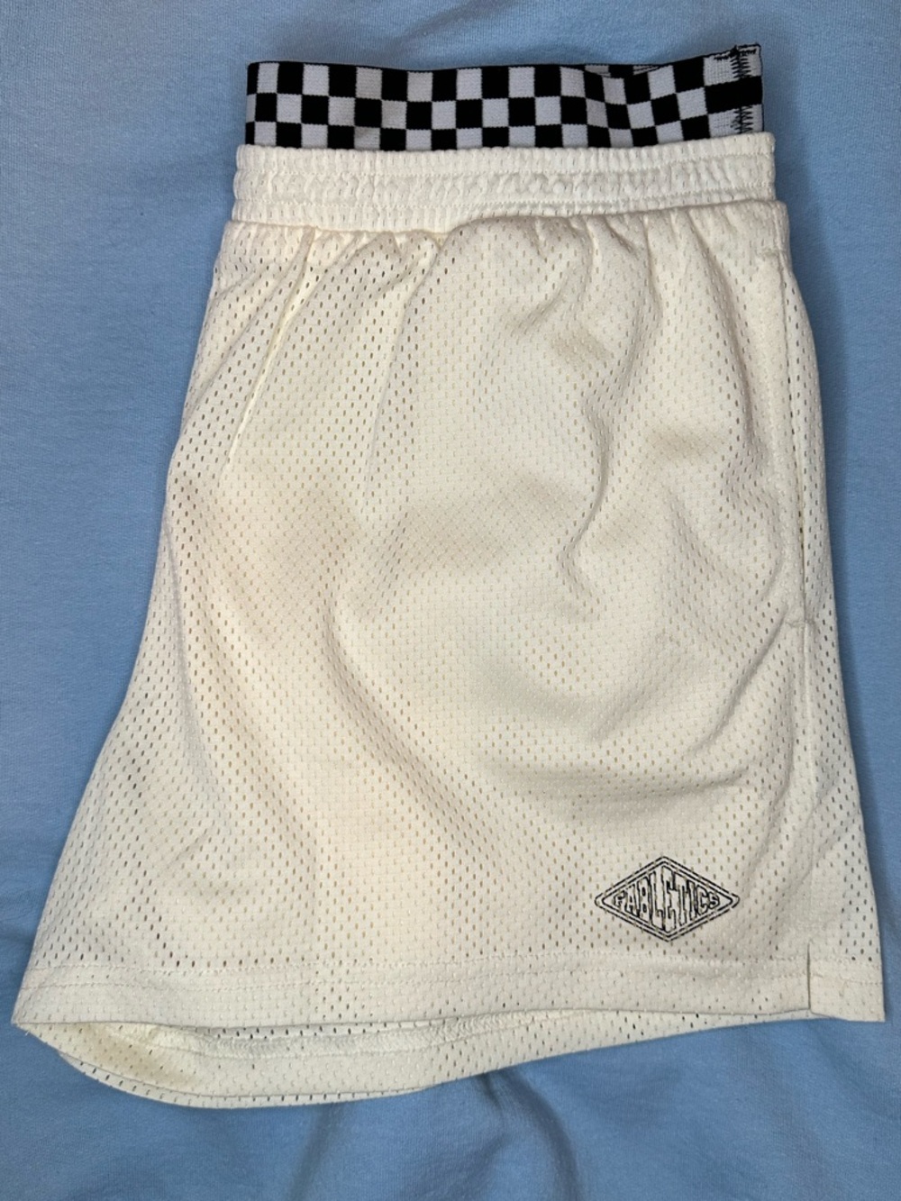 Fabletics White Mesh Athletic Shorts Checkerboard Waistband XL 14/16 Women